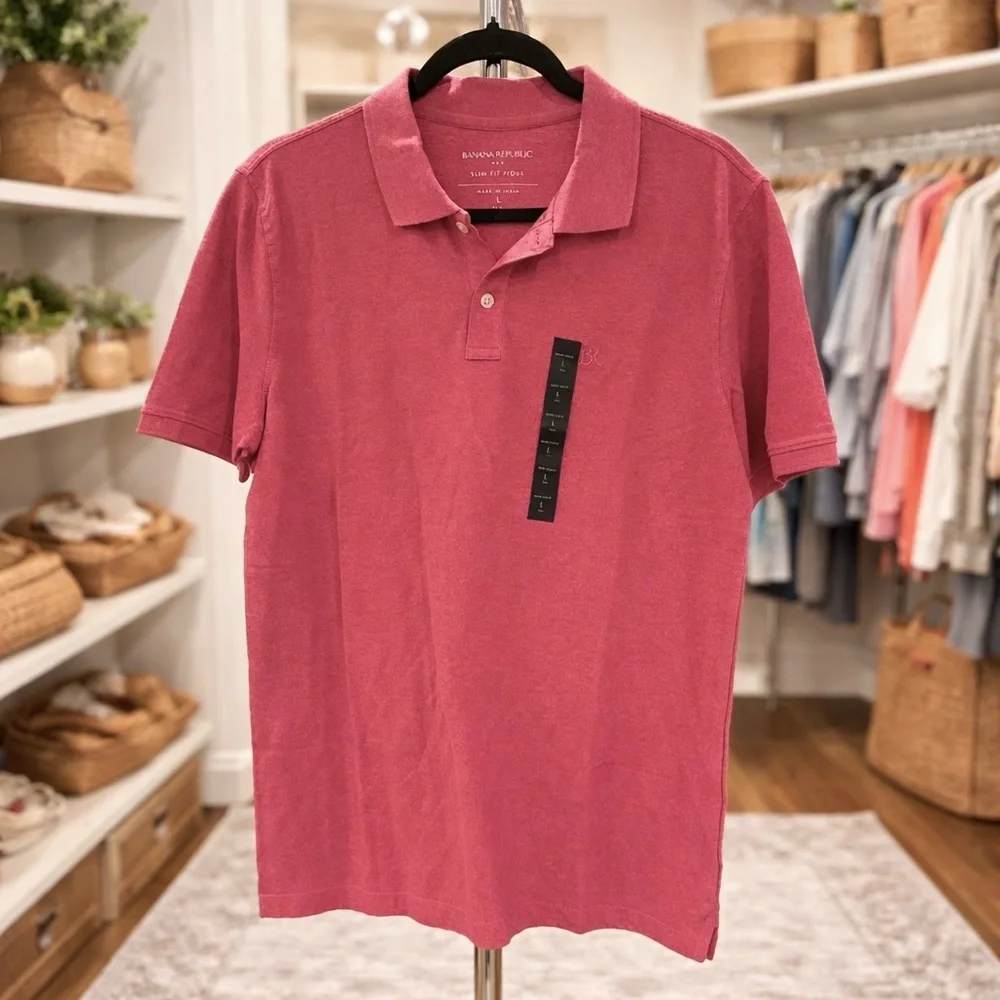 Banana Republic Slim Fit Pique Polo Shirt L Tall NWT Dark Pink
